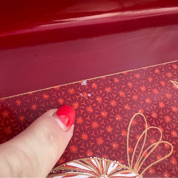 Vintage Toyo Japan Laquerware Nesting Tray Set 3 Maroon Metallic Oriental in box - Picture 5 of 5